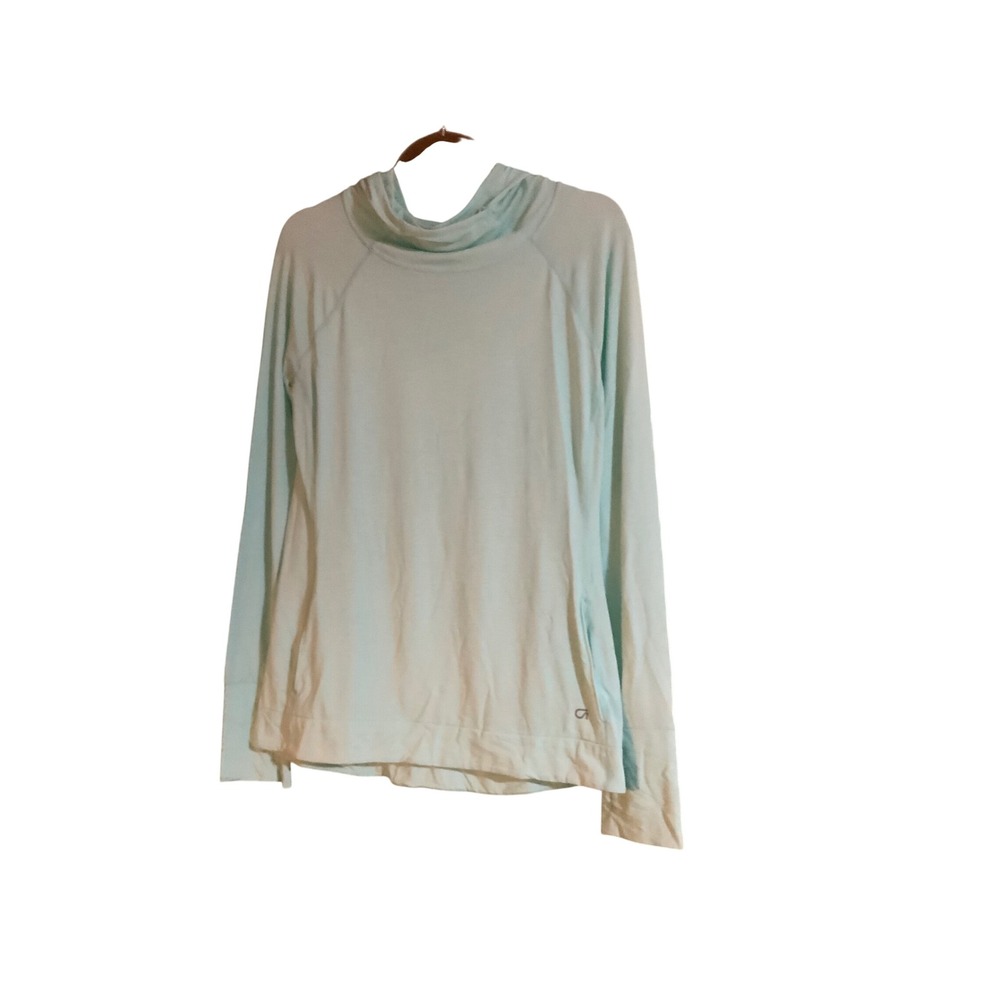 GapFit Breathe Long Sleeve Hoodie Mint Green Blue Cowl Neck Activewear Top M